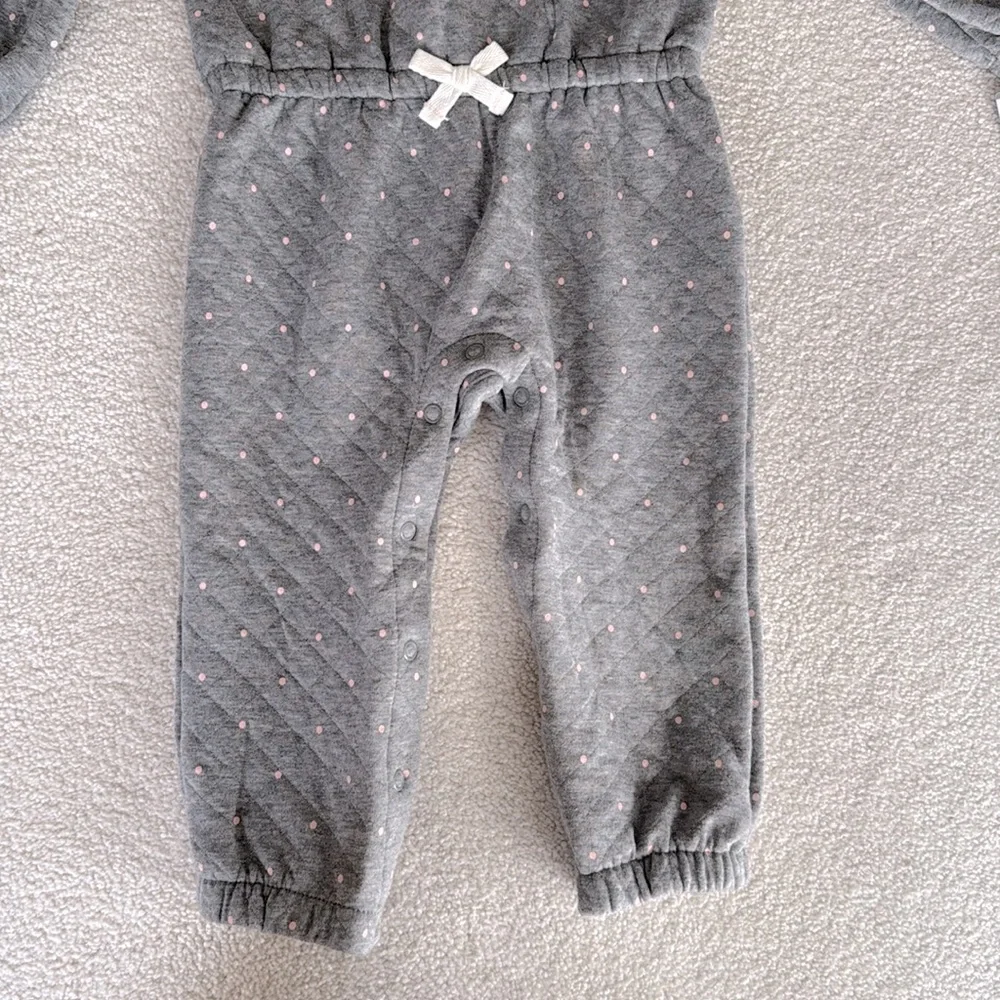Carter's Gray Quilted Jumpsuit with White Bow